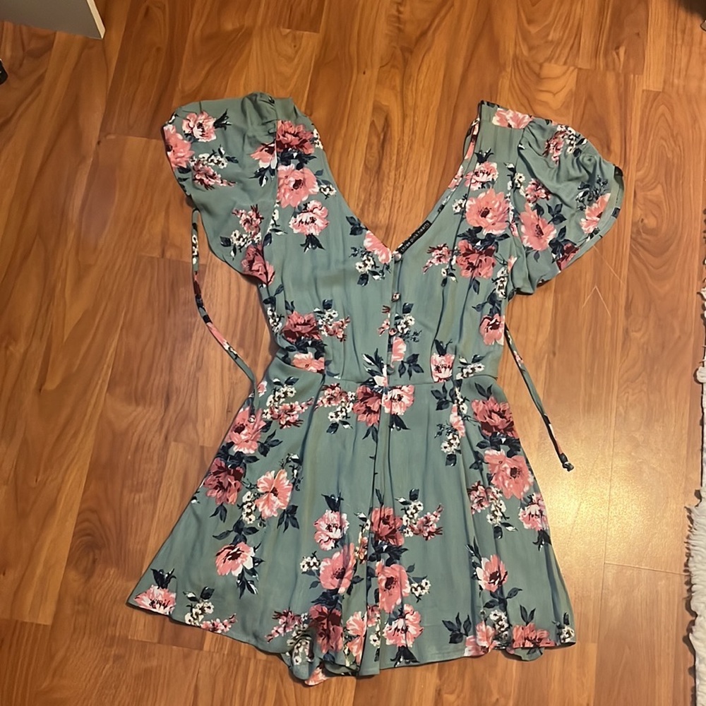 Three Pink Hearts Button Front Romper in Floral